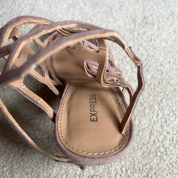 Express Mauve Pink Suede Strappy High Heels - Picture 8 of 15